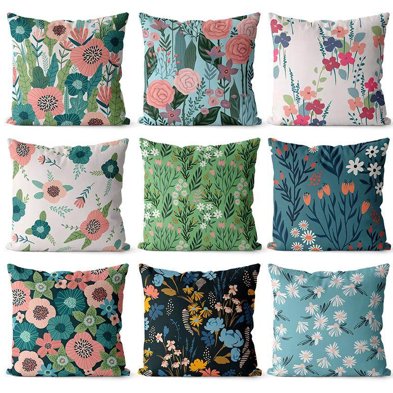 植物花卉图案棉麻双面抱枕沙发装饰靠垫床头大靠背午休腰枕套定制
