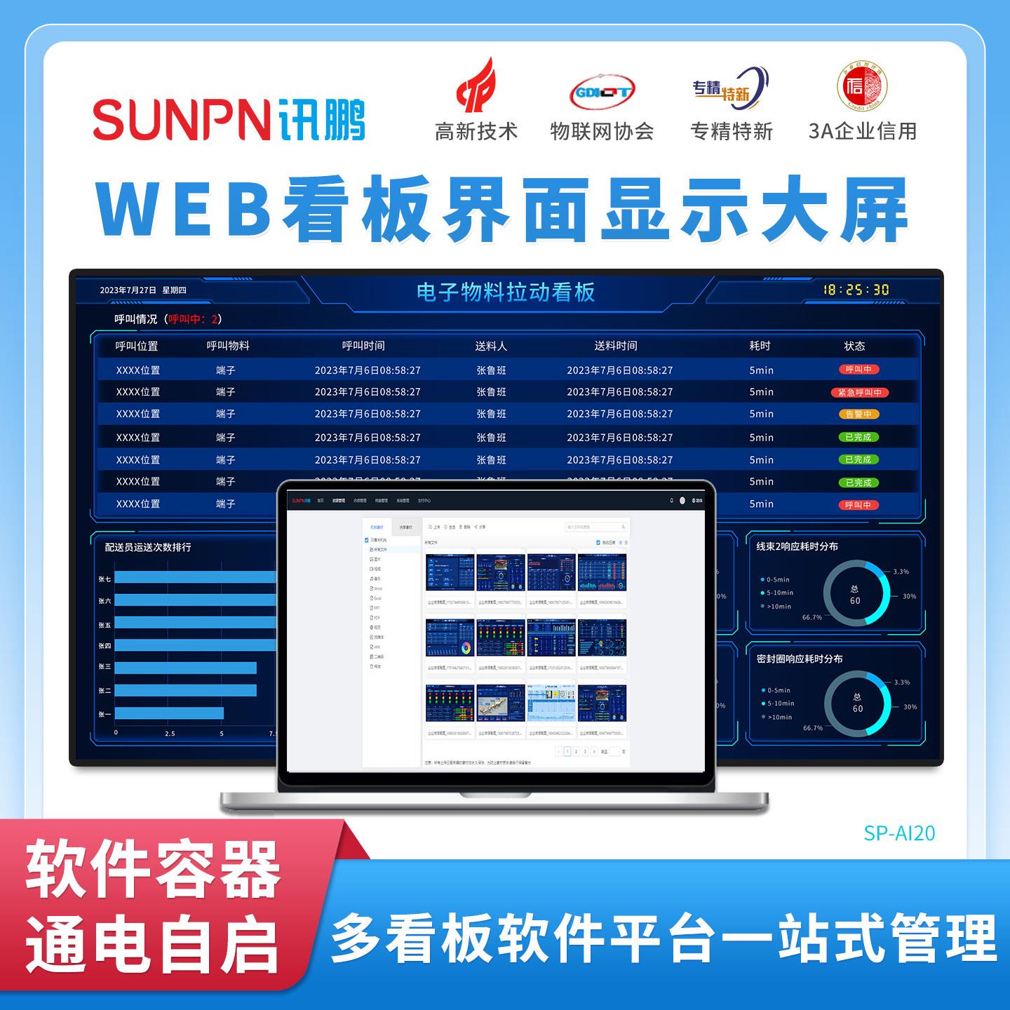 讯鹏工厂web电子看板大屏55/65/75/98寸电子触摸显示屏工业All