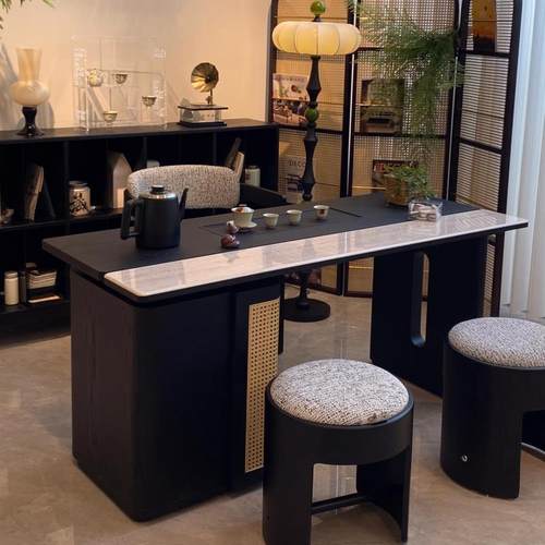 新中式实木岩板实木茶桌现代简约轻奢高级感办公室茶台阳台泡茶桌