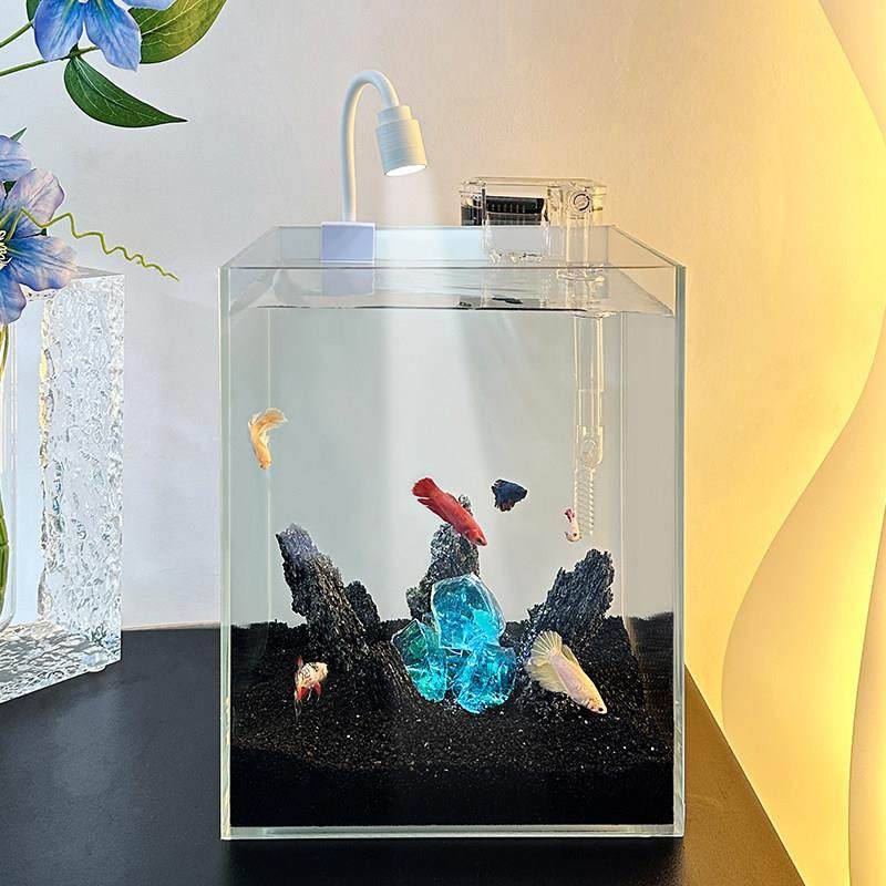 鱼缸小型客厅白水晶造景斗鱼鱼缸新款办公室桌面免换水玻璃缸,宠物/宠物食品及用品,桌面缸,淘宝优惠券,粉丝福利购,淘宝优惠卷