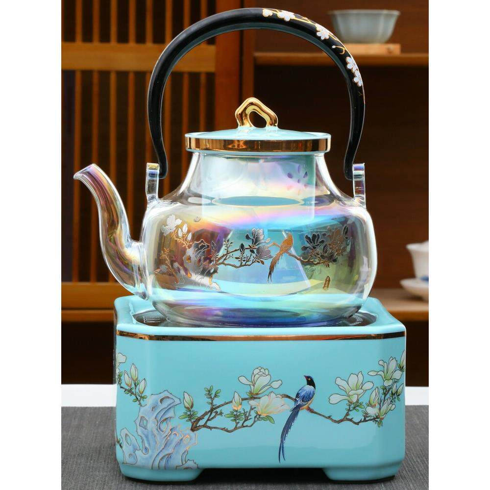 网红自动煮茶器金银烧耐高温玻璃茶壶精品陶瓷黑晶炉蒸汽蒸茶家用
