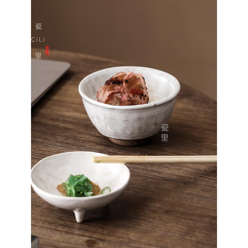 日式粗陶小碗家用米饭碗陶瓷餐具小号汤碗手工面碗小碗诧寂风餐具