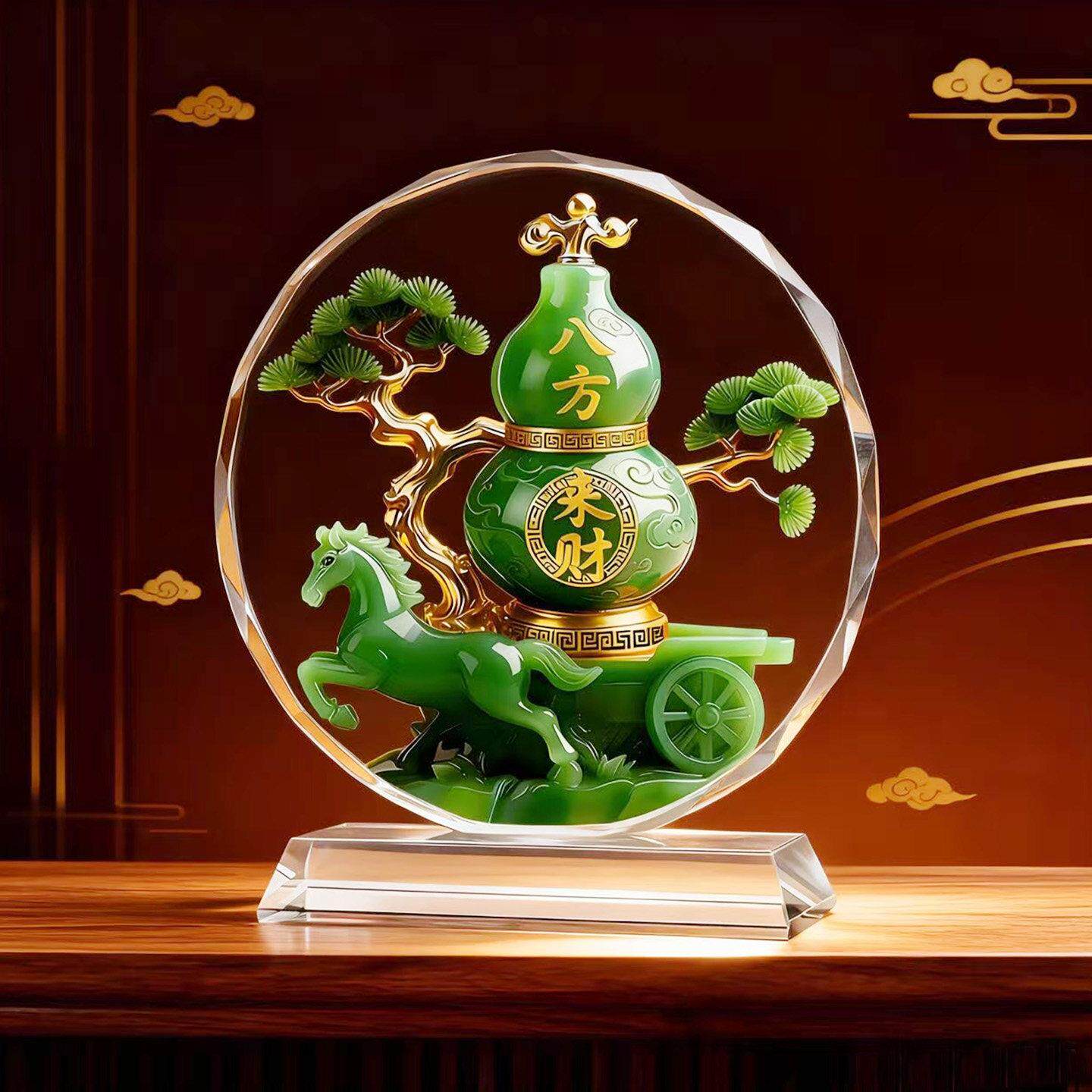 八方来财水晶摆饰寓意装饰画翠玉葫芦开业乔迁送礼玄关办公室摆台