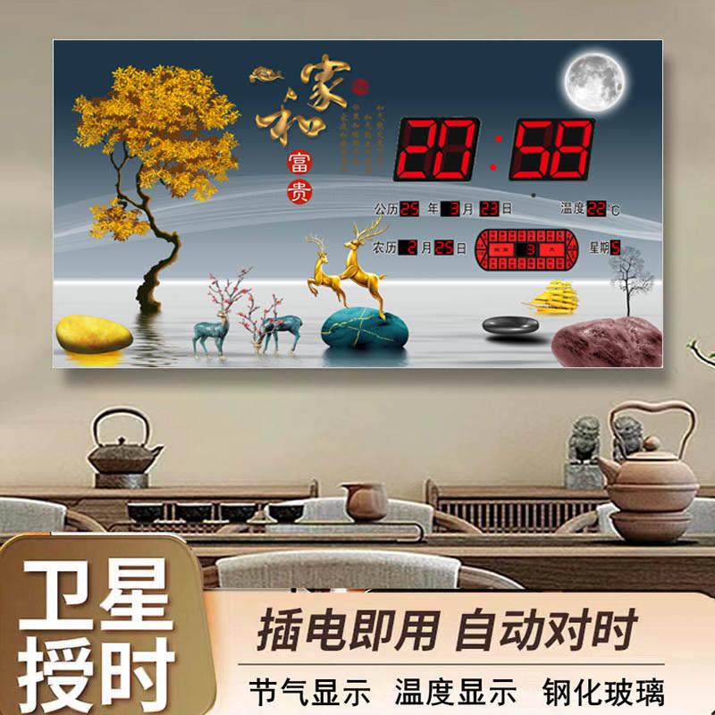 新款卫星自动授时万年历电子钟静音装饰画客厅壁挂led插电时钟表