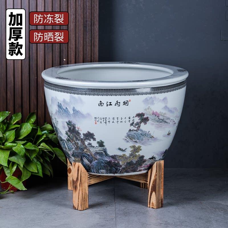 景德镇陶瓷鱼缸可配实木座古法观背养鱼盆睡莲庭院荷花专用大水缸