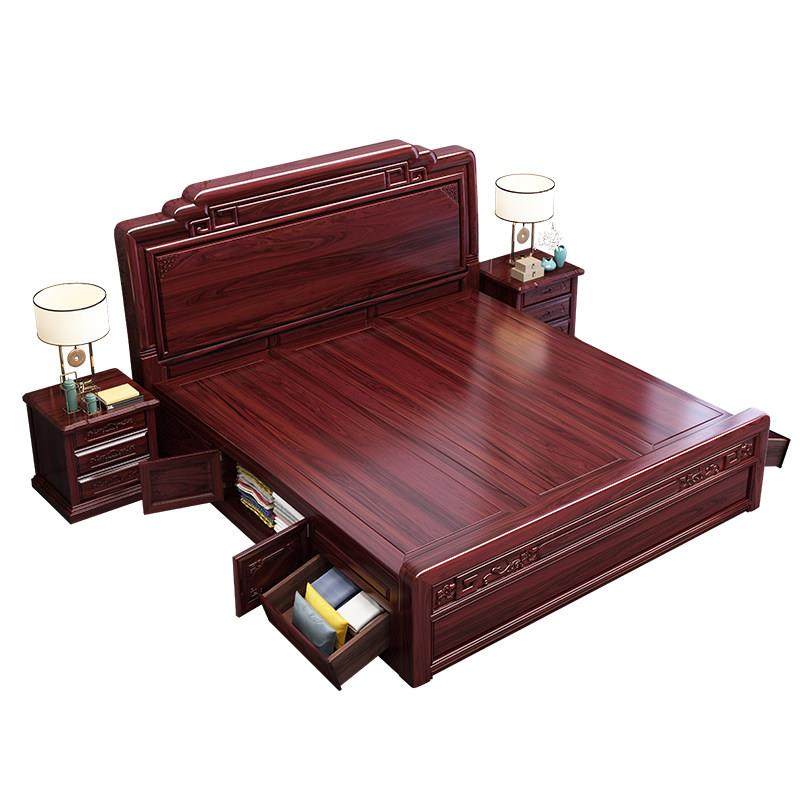 新中式紫檀木红木床1.8米双人床主卧黑酸枝色原木家具全实木大床