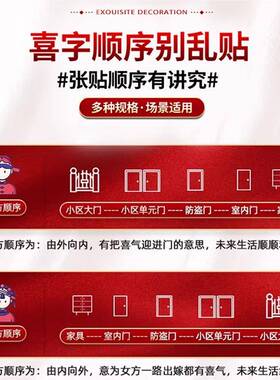 室结婚喜字贴大门囍字房布置婚婚房67502门礼厅装客饰卧门婚庆用6