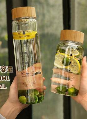 耐高温玻透明汁水杯高瓶硼硅带盖璃便携杯子果饮料冷泡瓶子42555