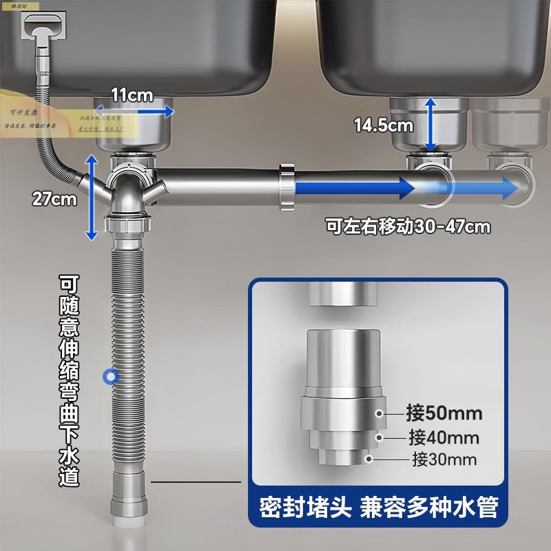 厨房洗菜盆下水管配件水槽单双槽下水器全套洗碗池防臭水排水管子
