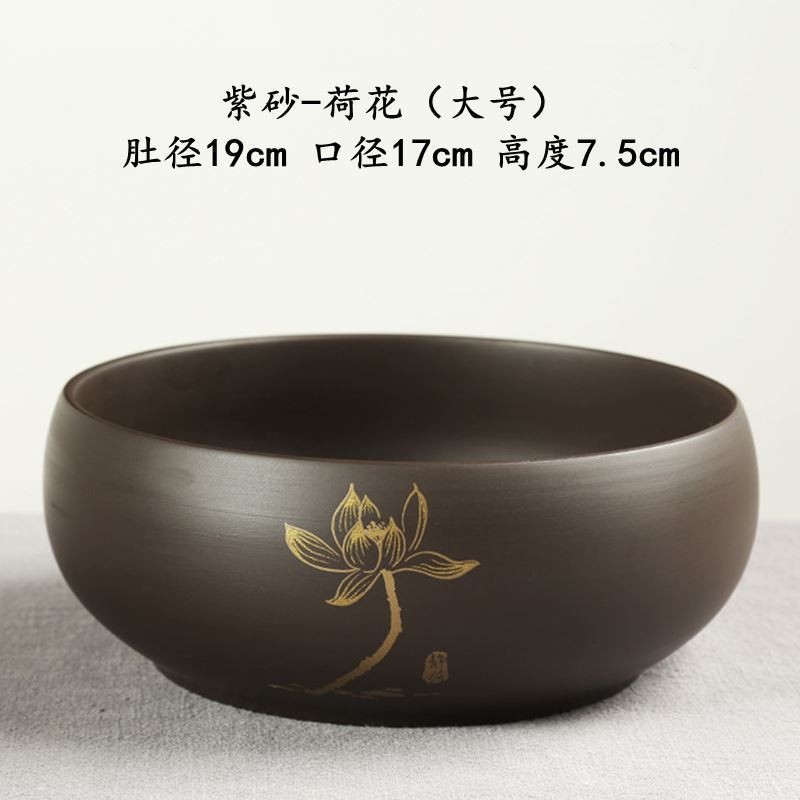 紫砂杯盆加大水钵茶盆圆形收纳盆茶桌钵盂禅意功夫茶碗杯置放加厚