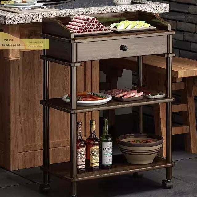 餐车小推车厨房餐厅万向轮可移动实木置物架家用火锅店饭店