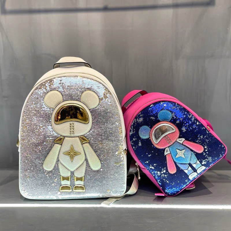 星际熊休闲双肩包亮片背包女包