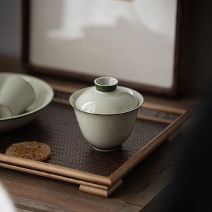 墨己 苍青边家用耐看泡碗 素雅草木灰盖碗 陶瓷功夫茶具F主泡茶碗
