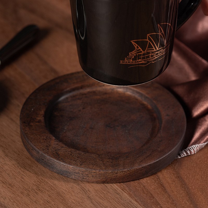 小号黒胡桃c木杯托 杯垫 杯碟餐碟 马克杯陶瓷杯 实木咖啡杯垫