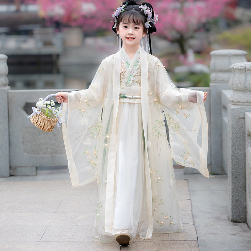 汉服女童2025春夏新款广袖交领儿童古装襦裙小女孩古风超仙连衣裙