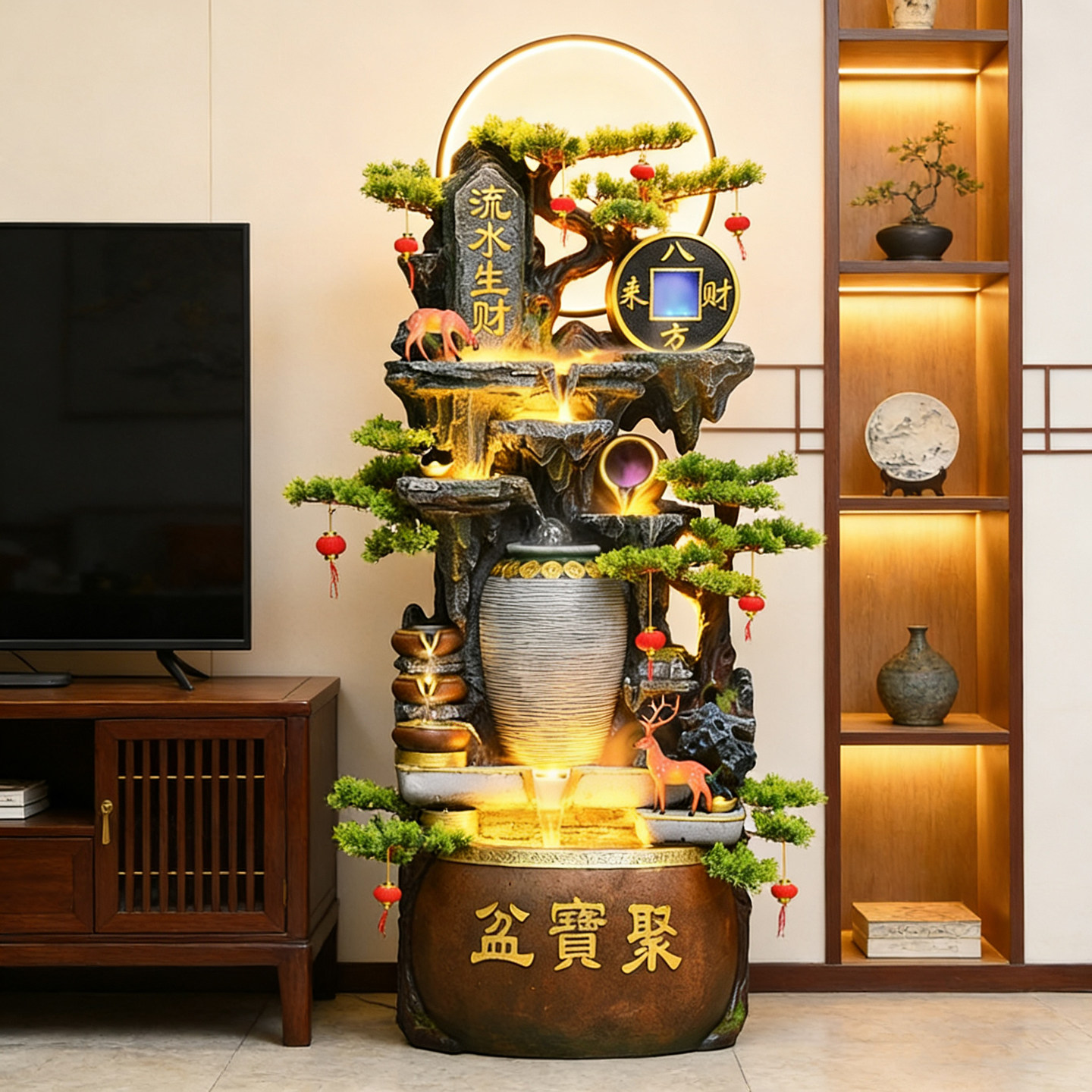 新中式风水轮招财流水摆件假山落地鱼缸循环水办公室开业乔迁礼品