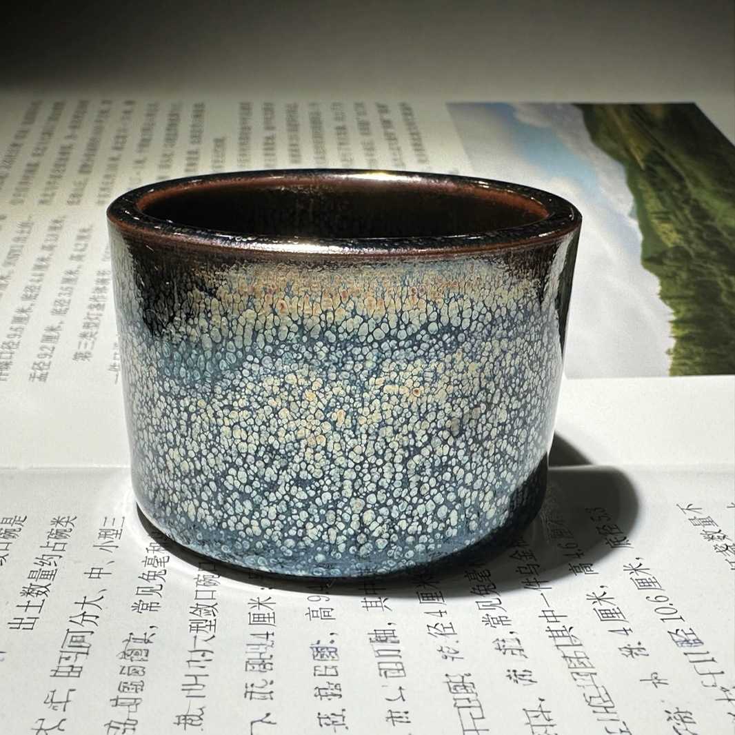 建阳建盏厂家直销原矿釉全包釉彩金油滴扳指杯品茗杯