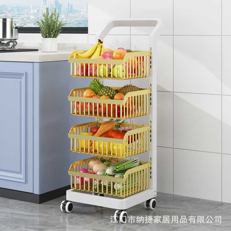 厨房置物架落地多层可移动家用小推车蔬菜篮收纳储物架子用品大全