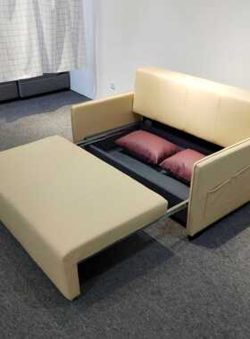 现代简约鹅黄色面料沙发双人折叠小户型卧室客厅可储物功能沙发床