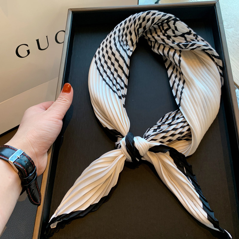 韩版百搭黑色条纹褶皱围巾洋气纱巾F春秋季时尚装饰职业领巾丝巾,服饰配件/皮带/帽子/围巾,围巾/丝巾/披肩,淘宝优惠券,粉丝福利购,淘宝优惠卷