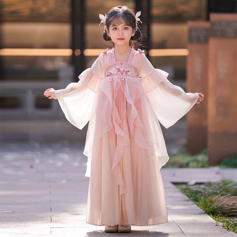汉服女童春秋中h国风2024新款女孩夏季古风超仙古装儿童公主连衣