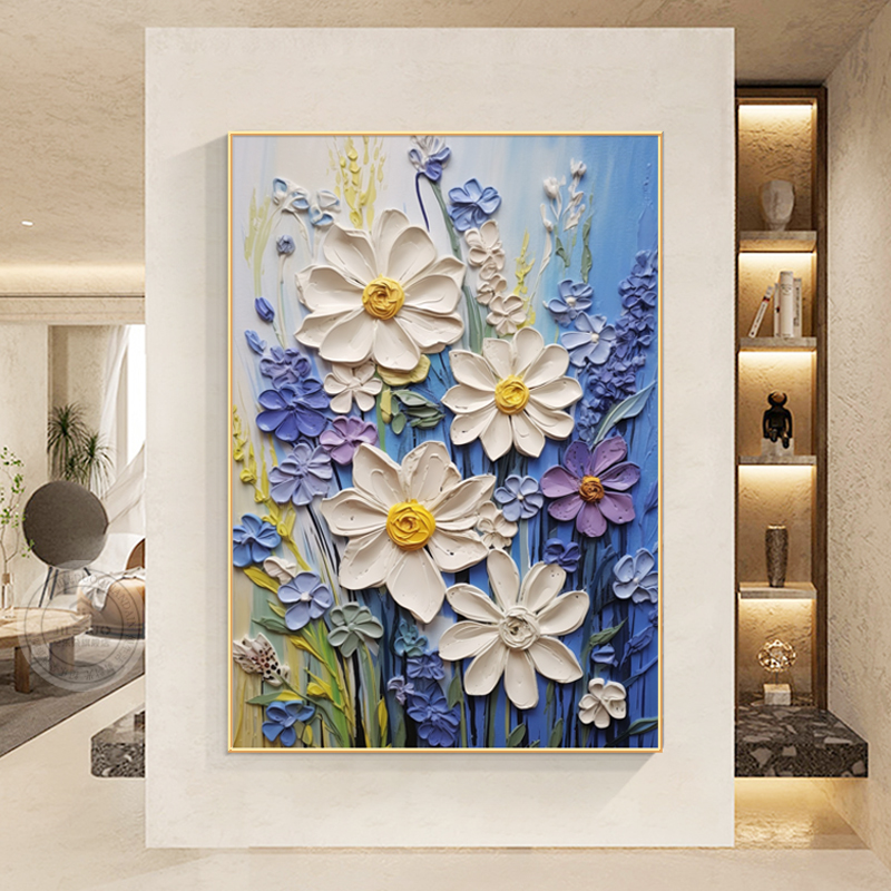 大芬村油画非手绘楼梯间r花卉抽象肌理画书房餐厅装饰画餐边柜挂图片