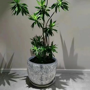 复古创意手d工镁泥盆客厅室内落地大型绿植盆摆件别墅客厅家居绿