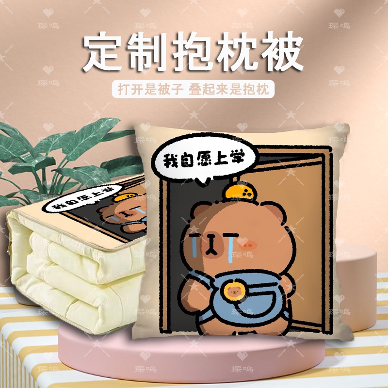 卡皮巴拉定制卡通抱枕被两用