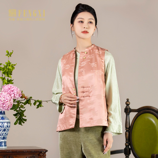 背心马夹国风提花坎肩女 盘扣无袖 凤禧新中式 短棉马甲提花改良唐装
