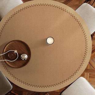 原木风圆形餐桌垫皮革桌布防水长效防油圆桌布茶几垫桌面保护垫