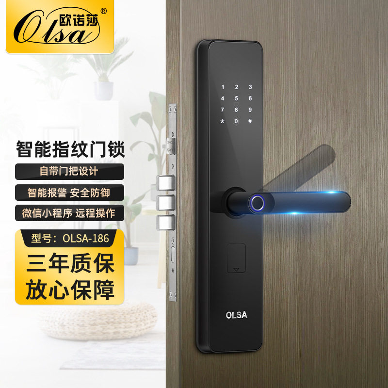 黑色防盗防撬指纹密码智能锁