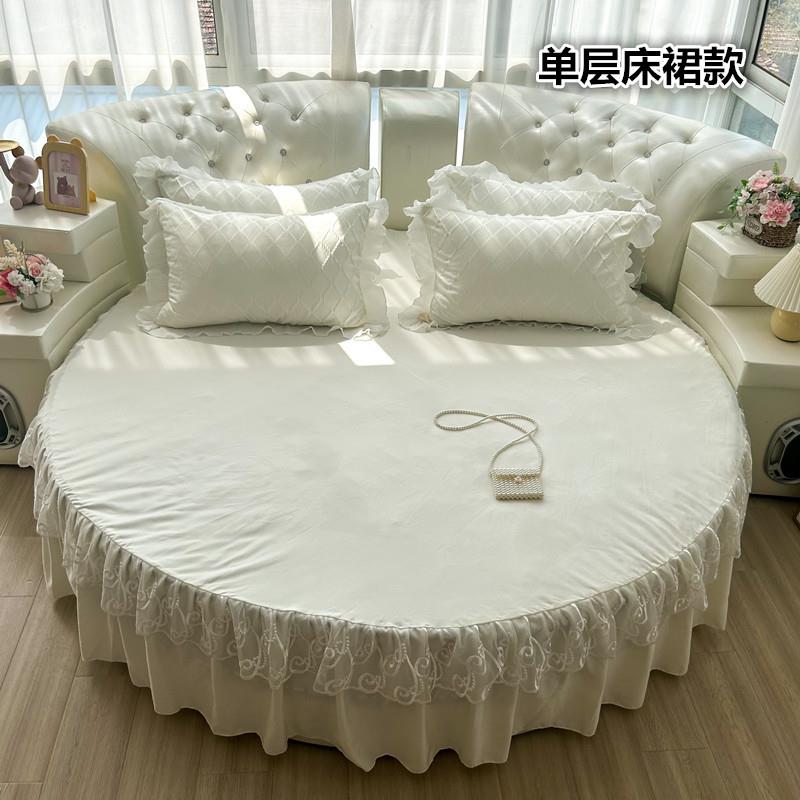 AL韩式春夏圆床床裙件套蕾F7663878丝公主圆床笠加厚形夹棉床3罩