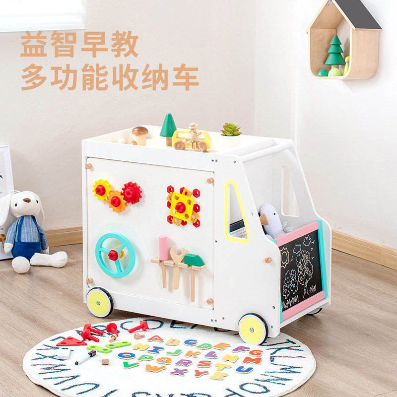 儿童木制玩具手推拖拉车收纳大车多功能益智早教敲击台学习玩具