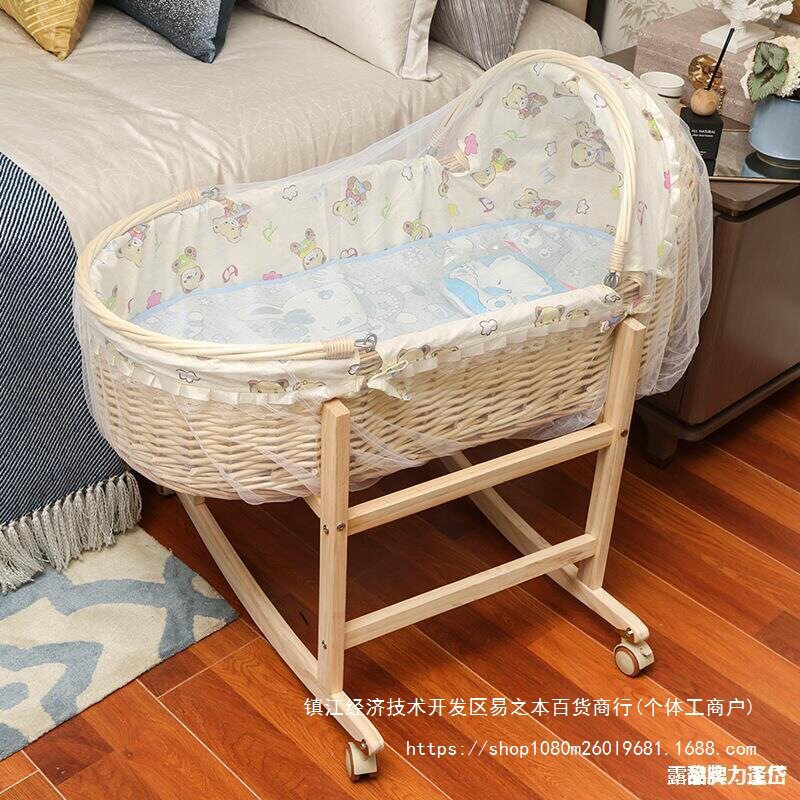 婴儿篮子手提篮摇篮床藤编老式左右摇车载推车两用新生新儿摇窝