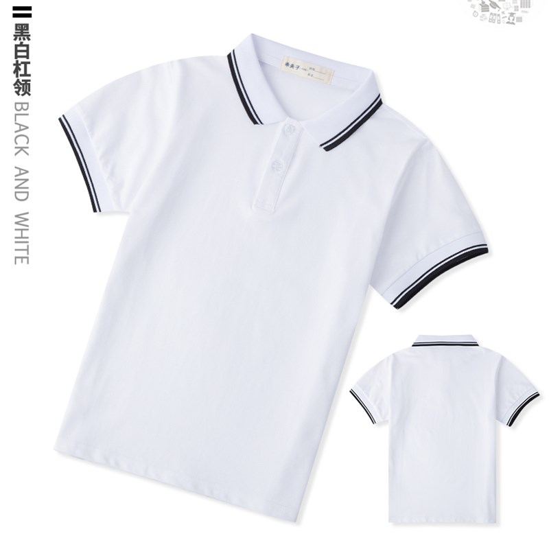 中学生校服短袖T恤男女夏季小学生白色上衣儿童pRolo衫初中生班服