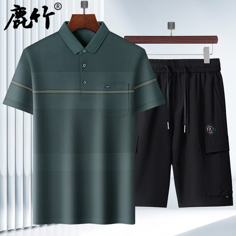 爸爸夏装套装2025p新款中年男士休闲短袖t恤夏季五分裤中老年男装