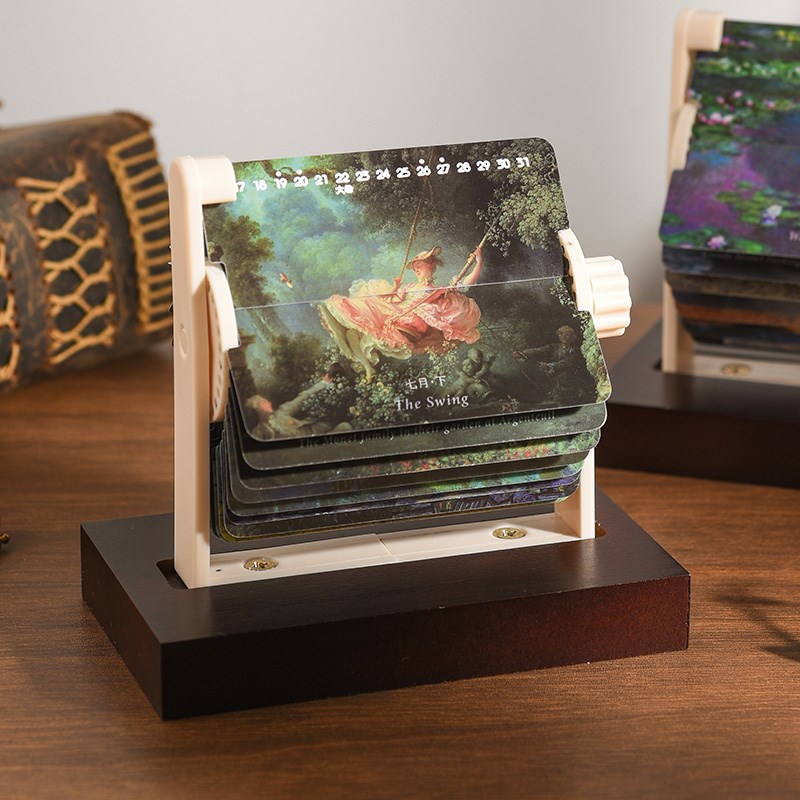 世界名画迷你机械日历2025年手摇可爱创意台历文艺卡皮巴拉可爱翻