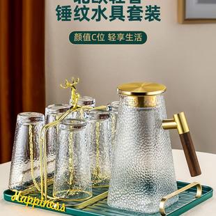家用客厅待客轻奢高颜值耐高温茶杯喝水杯金边 锤纹玻璃杯水具套装