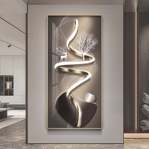 抽象几何玄关画轻奢高级感带灯画