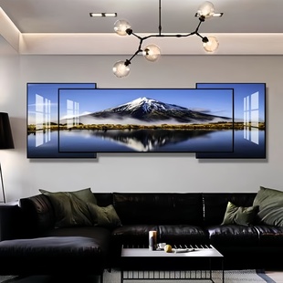 轻奢双层叠加装饰画客厅沙发背景墙挂画大气风景山水晶瓷镶钻壁画