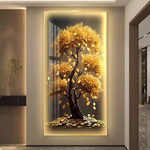 发财树led带灯轻奢入户玄关装饰画简约现代挂画壁画过道高级感