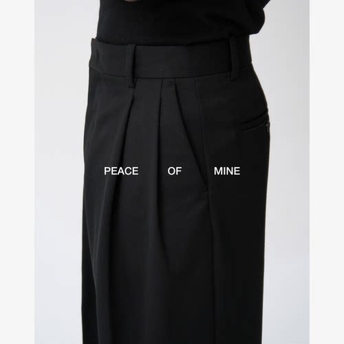 PEACE OF MINE440克丝光澳洲羊毛斜纹双摺微阔腿休闲光泽感西裤