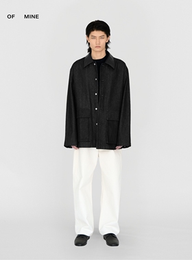 LIAM｜澳洲羊皮领花黑原牛仔翻领宽松工装外套夹克