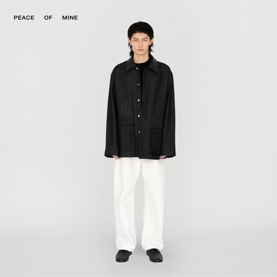 LIAM｜澳洲羊皮领花黑原牛仔翻领宽松工装外套夹克