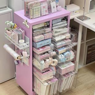 粉色铁皮文件柜抽屉式带轮可移动收纳柜子书桌旁落地小推车置物架