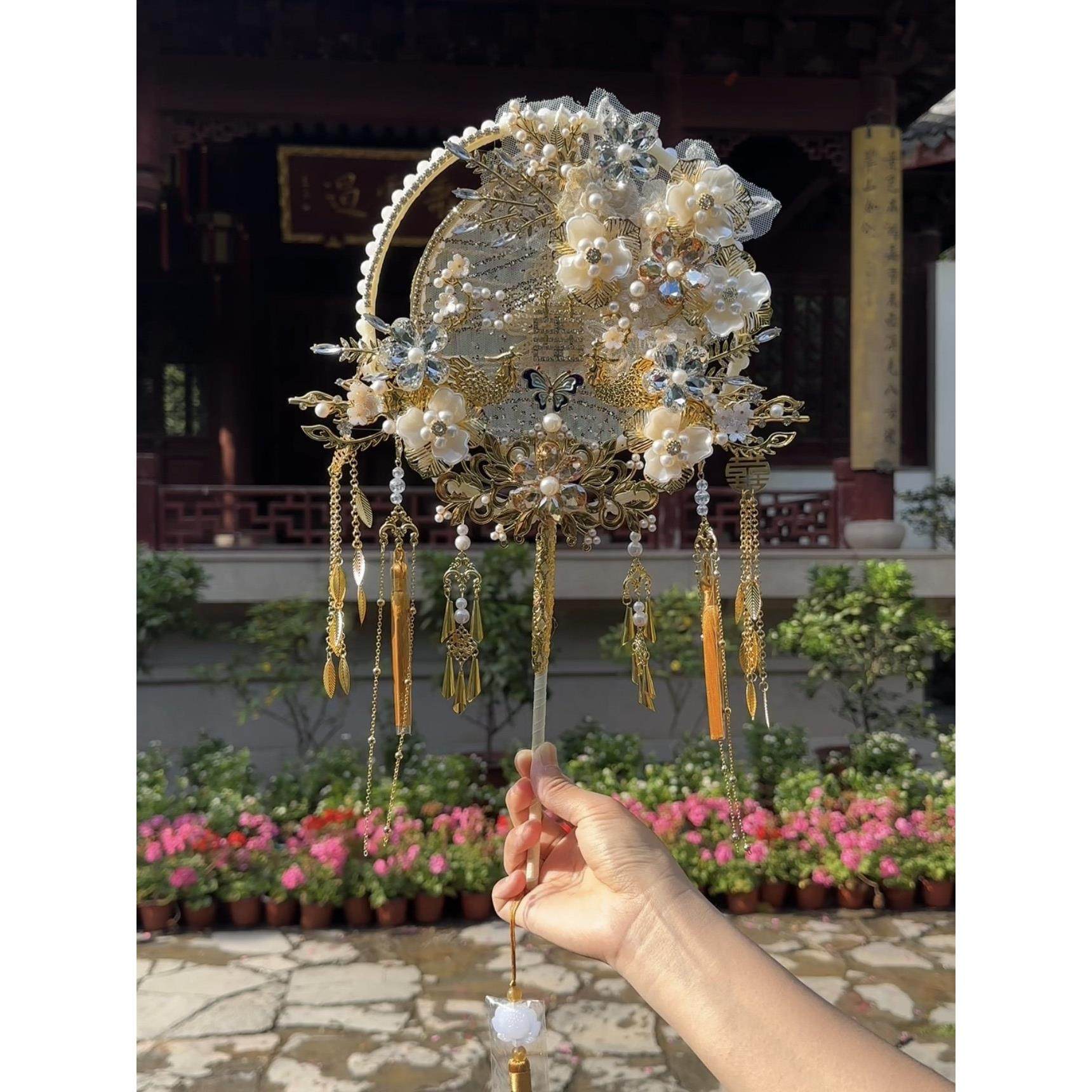 金色团扇新款新娘婚礼遮面扇闺蜜送礼喜扇秀禾服扇子手工diy喜扇,家居饰品,工艺扇/团扇/喜扇/折扇,淘宝优惠券,粉丝福利购,淘宝优惠卷