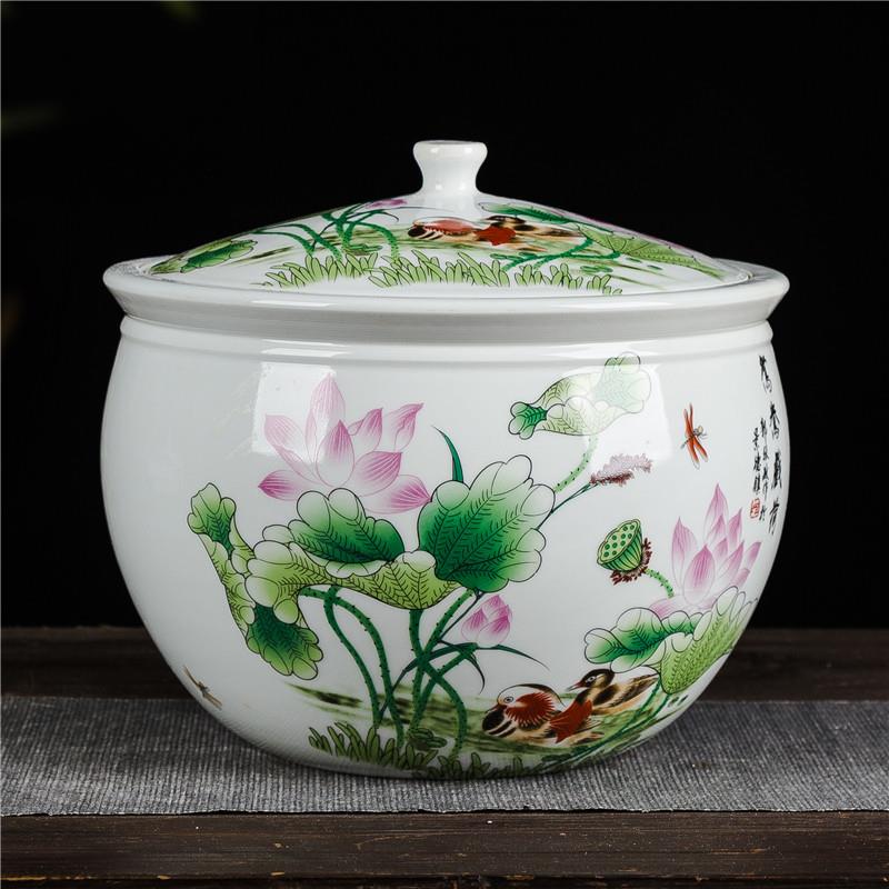 景德镇陶瓷器青花瓷储物罐带盖子子摆件糖罐泡菜罐米缸密封罐12斤