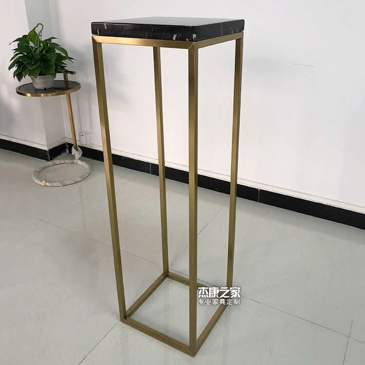 现代简约ins不锈钢玫瑰金花几落地花架北欧大理石雕塑台装饰架子
