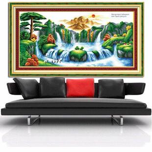 十字绣迎客松山水画2025新款旭日东升聚宝盆客厅挂画生意兴隆新版