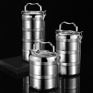 西来美多层304不锈钢饭盒大容量保温饭盒桶中式餐盒三层分格防漏
